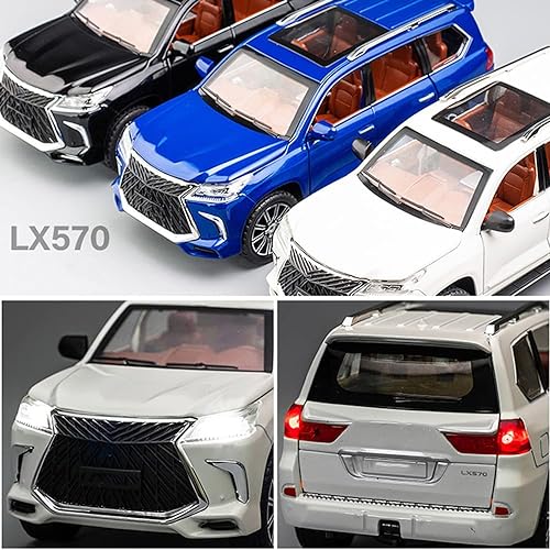 Image of 1:24 Scale LX570 Toy Car for Kids Metal Diecast Car Pullback Sound and Light Openable Door, White