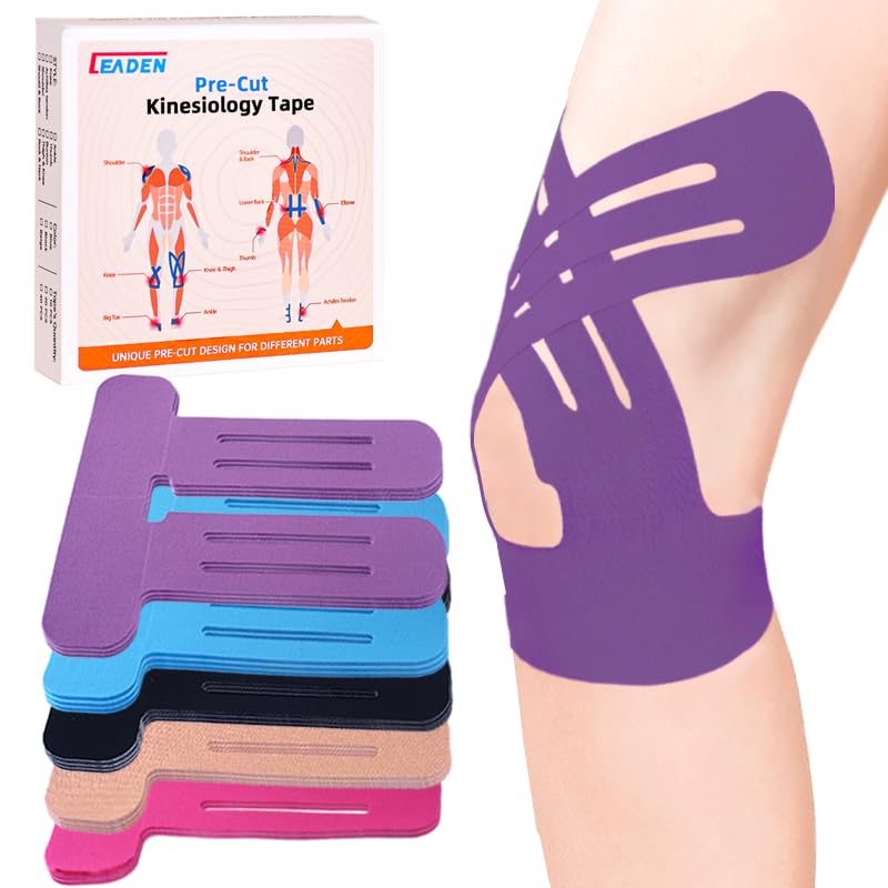 Precut Kinesiology Tape for Knees, Upgraded, 10 Pcs, Purple