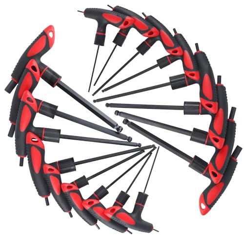 Lichamp 16 Pieces SAE and Metric T Handle Allen Wrench Set, 5/64-3/8 inch, 2-10mm, Ball Head, Standard Long Tee Handle Allen Hex Key Set, Heavy Duty Excellent