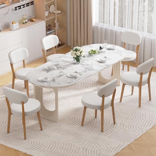 Ckaff Lot de 6 Chaises de Salle à Manger, Chaises de Cuisine en Cuir PU, Fauteuil Salon Rembourrée avec Cadre en Bois Massif pour Salle à Manger Salon...
