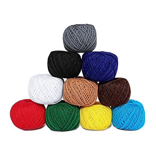 KGS Crochet Thread Cotton Yarn Threads Balls | Crochet Hardanger Cross Stitch Needlepoint Hand Embroidery | 10 Balls (Basic Color)