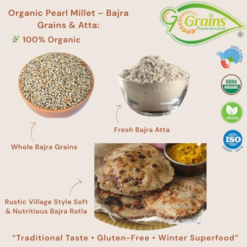 Image of Organic Bajra flour (2kgs) For Eating And Cookings|Pearl Millet Flour | Produce of India from Organic Farms By G7 Grains
