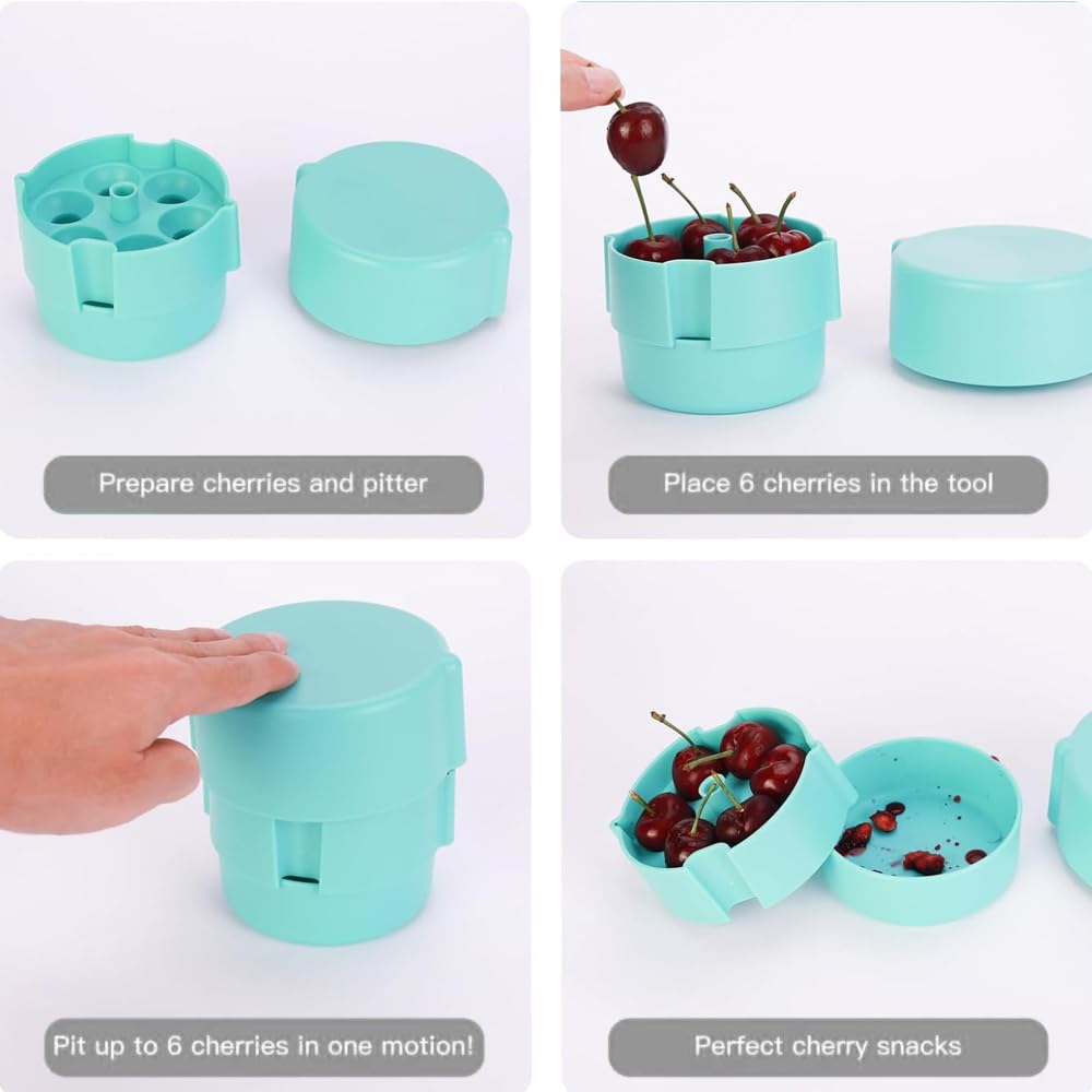 Snocciolatore Ciliegie a Stantuffo con 6 Fori Singoli Portatile in Plastica Alimentare Completamente Smontabile Utensile da Cucina per Preparare Marmellata di Ciliegie