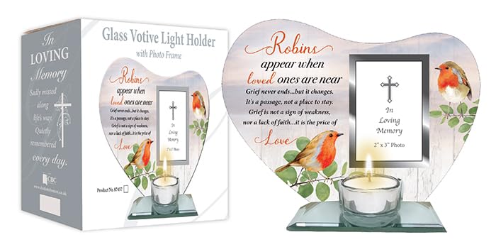 Robins Appear When Loved Ones Are Near Memorial Votive Tea Light Holder with Photo Frame AND Prayer/Wallet Card for Rememerance Of Family and Friends - Image 2