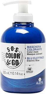 Alama Professional S.O.S Color&Go - Mascarilla Colorida Azul Eléctrico, Nutritiva, Revitalizante, con Reflejos Tonalizantes para Cabello Natural, Teñido y con Mechas, 300 ml
