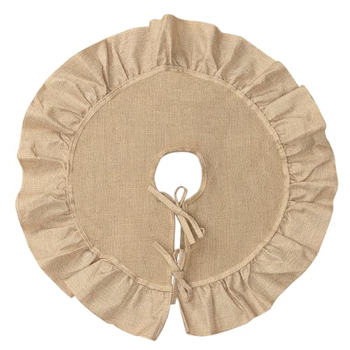 Sofevaim Mini Burlap Tree Skirt 24 Inch, Small Burlap Tree Skirt with Ruffle, Boho Christmas Tree Skirt for Pencil Tree Western Christmas Farmhouse Decorations