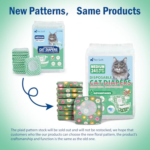 Image of Pet Soft Disposable Cat Diapers for Female & Male Cats, Puppy Doggie Diapers for Female Dogs with Adjustable Foam Tail Hole, Medium (24Pcs, Green)