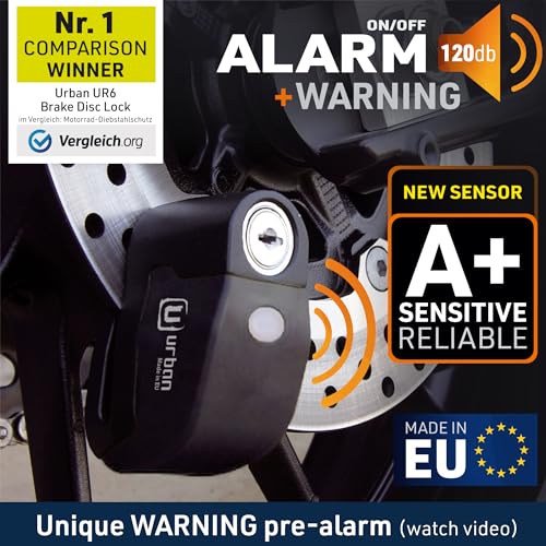Image of URBAN UR6B Hi-Tech Motorcycle Disc Lock with Smart Alarm | Best Value | 120dB, LED, Warning, A+ Sensitivity, Truly Waterproof, Long-Life CR2 Battery, Carried Locked, Bike Anti Theft Wheel Brake Locks