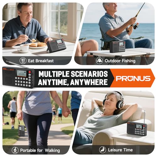 PRUNUS J168 AM FM Radio Bluetooth Speaker, Preset, Excellent Reception, TF Card Playback, Sleep Timer, USB C Charging, Headphone Jack, Long Antenna, Digital Radio AM FM