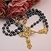 DivinejewelsbyBarb Handmade Catholic Rosary, Blue Pearls and Gold Tone Ornate Crucifix