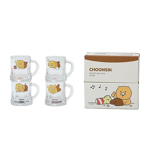 Kakao Choonsik SOJU Handle glass 소주 소주잔 Korean Soju Alcohol Handle Shot Glasses Glassware set of 4