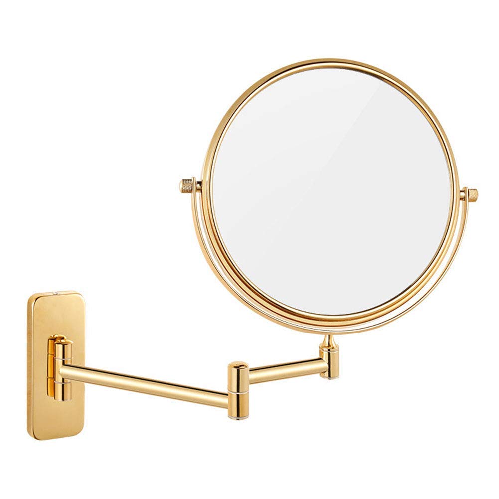 Specchio per Trucco a Parete con ingrandimento 3X, Specchio cosmetico da Bagno bifacciale Premium da 8 Pollici, Girevole a 360 Gradi, Senza Luce, Braccio Estensibile, Rotondo (Colore : Oro)