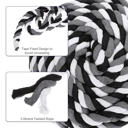 PATIKIL 1 Inch x 50 Feet Natural Twisted Cotton Rope 3 Strand Strong Thick Cotton Rope Tug of War Rope for Railings Crafts Games Home Decor Black Gray White - Image 4