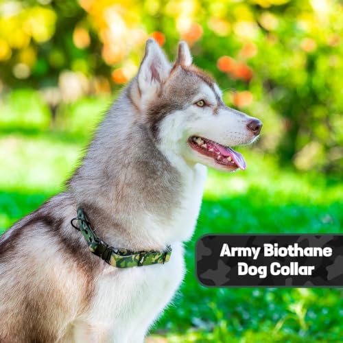 Image of Adil's Biothane Waterproof Dog Collar, Dog Leash & Collar Leash Combo | Heavy Duty TPU Coated Webbing | Adjustable Quick Release Buckle | Odour Resistant (Army Print, M-18, Collar Only)
