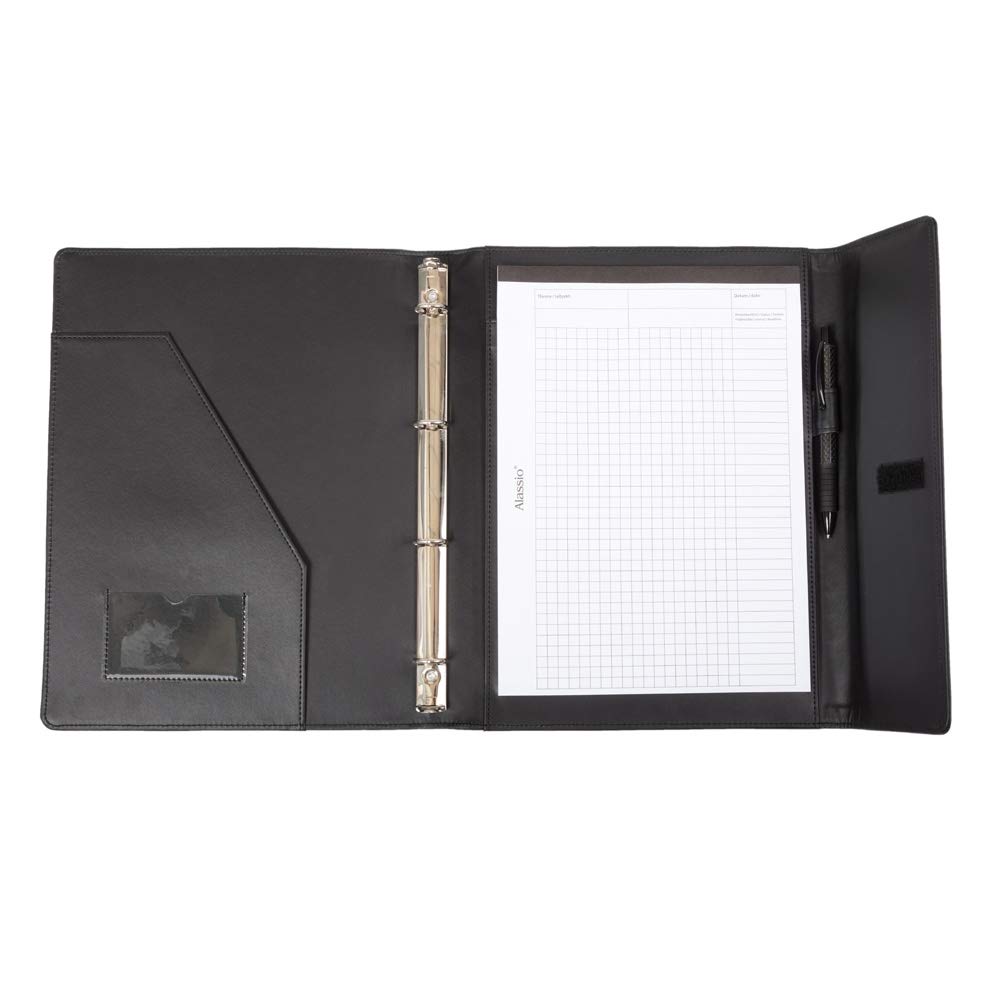 Alassio Cartella portadocumenti ad anelli A4 finta pelle Nero 33x27 cm