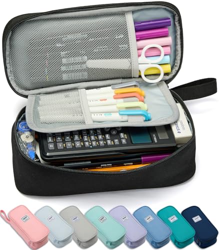 Image of SPACEMATE Pencil Case Pouch Box Bag School Supplies Girls Boys Kids, Cute Preppy Stuff Large Big Capacity Aesthetic Pen Organizer, Back to College Stationary, Black, Classic Stlye, 1800ml