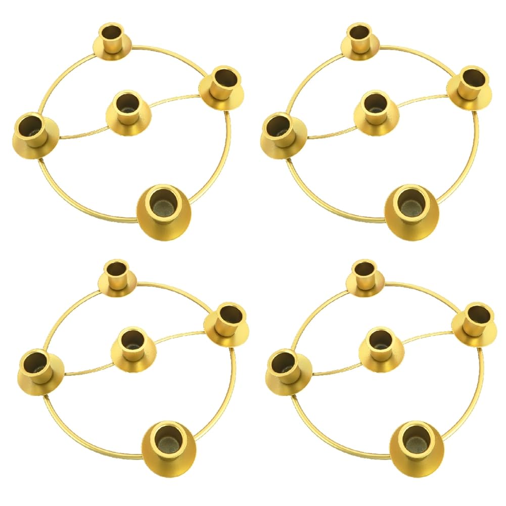UDSKNV[KSL 4 Pcs Christmas Advent Wreath Ring 4 Pcs Advent Wreath Candle Holder Gold Metal Ring Candles Stand Taper Metal Candle Holder for Home Table Advent Candle Holder