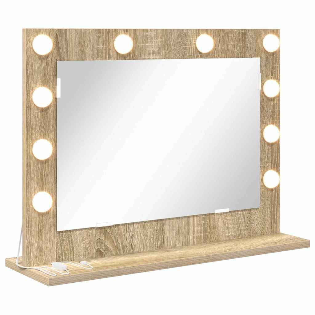 KGHFDVB LED Vanity Mirror Rectangular Sonoma Oak 60 x 45 x 18 cm with Integrated LED Strip Lights, Plane Mirror for Grooming, USB Powered 5V, Glass and Engineered Wood Construction