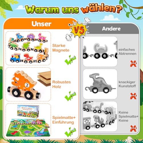 lelechong Train en bois - Jouet pour enfants à partir de 2 à 3 ans - Cadeau d'anniversaire pour bébé - 1, 2, 3 ans - Garçon et fille – vue 4