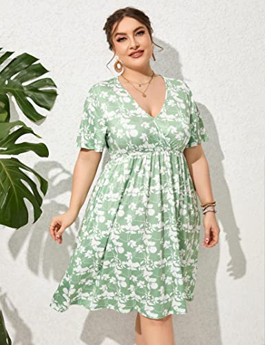 Image of ShopWonder Plus Size Dress Women's V Neck A-Line Knee Length Wrap Swing Dresses Plus Size A Line Party Mini Dress