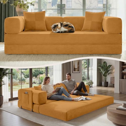 Belhome Convertible Sofa Bed, 78.8" Futon Sleeper Sofa, Corduroy Pull
