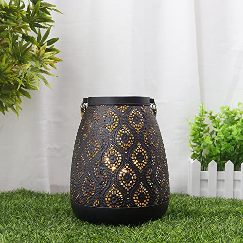 Trirocks Moroccan Style Metal Lamp 8''H Battery Operated Decorative Cordless Table Lamp Vintage Lantern For Living Room Garden Yard Patio Parties Event Indoors Outdoors (Black With Gold Brush) #TOP4