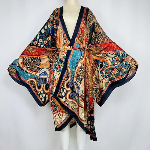 Plus Size Summer Cover up Cardigan Fashion Sexy African Holiday Party Long Sleeve Silk Feeling Robe Kimono Kaftan2