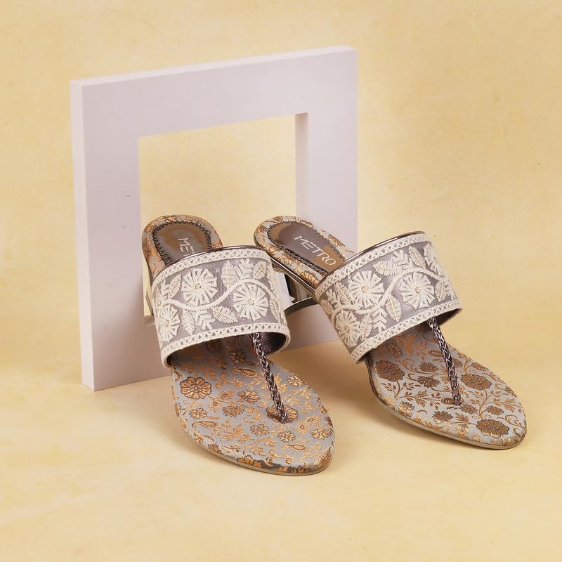 Image of Metro Women Ethnicwear Embroidered Block Heel Sandal