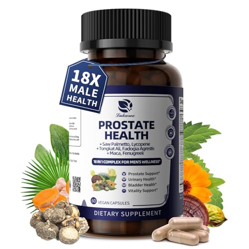Lukaree Prostate Health Supplements for Men - 18 in 1 Saw Palmetto with Pumpkin Seed & Nettle - Advanced DHT Blocker - Urinary Tract Health Support - with Ashwagandha, Reishi, 60 Capsules