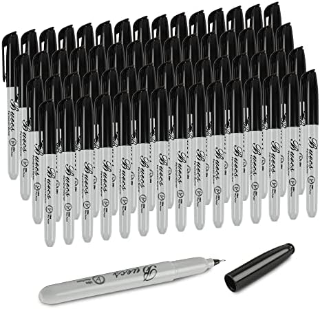 Buecs Permanent Markers, 60 Count Ultra Fine Point Black Permanent Markers, Works on paper, Plastic, Stone, Glass, Metal