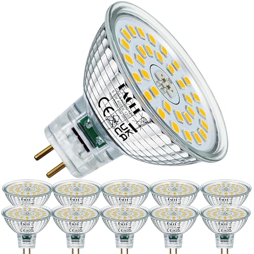 EACLL Bombillas LED GU5.3 Blanco Neutro, 6.5W Equivalente 60W MR16 Halógena, Pack de 10, Focos Sin Parpadeo AC/DC 12V, 4000K 700 Lúmenes 120 ° Spotlight, Lámpara Reflectora No Regulable