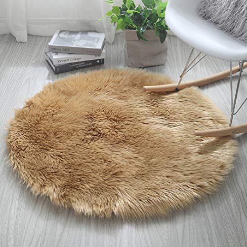 HARESLE Fluffy Round Rug, Faux Fur Rugs Living Room, Soft Sheepskin Rugs for Bedroom,Washable Kids Rug, Non Slip Bedside Carpet, Shaggy Area Carpet for Lounge Office(Camel,Diam 50cm/19.6in/1.64ft)