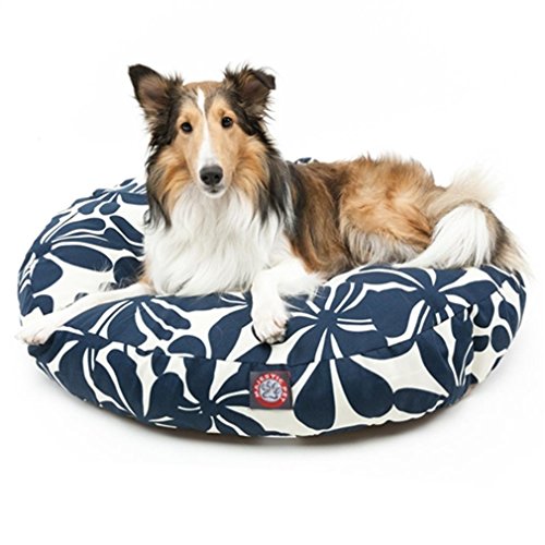 Navy Blue Plantation Medium Round Indoor Outdoor Pet Dog Bed With Removable Washable Cover By Majestic Pet Products