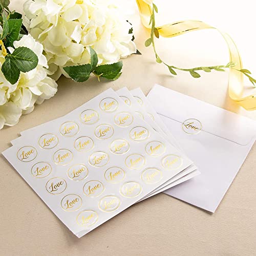 Clear Stickers - 200-Count Wedding Stickers, Gold Envelope Seal Stickers With Love, Adhesive Label For Bridal Shower Invitation, Wedding Invite, Birthday Card, 1 Inches Diameter #TOP2