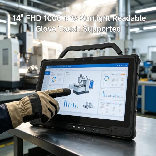 Image of M14A Windows Rugged Tablet, 5G 14-Inch FHD 1000 Nits Touchscreen, Intel i5-1235U, 16GB RAM 256GB SSD, IP65 Waterproof Industrial Tablet PC for Outdoor Work Field Service