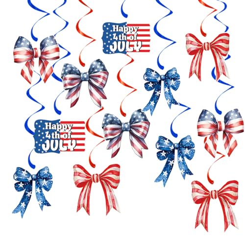 Image of 4th of July Decorations Patriotic Hanging Swirls - Bow Decor Independence Day USA Patriotic Decorations Memorial Day Party Supplies Red White and Blue for Home Outdoor