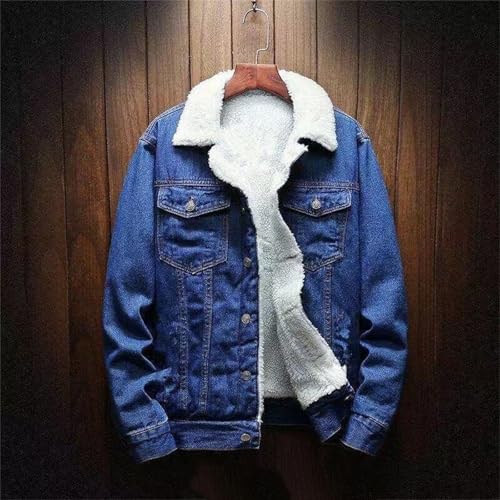 Men's Wool Lined Jean Jacket, Lapel Sherpa Fleece Thermal Thicken Denim Trucker Jacket Coats4