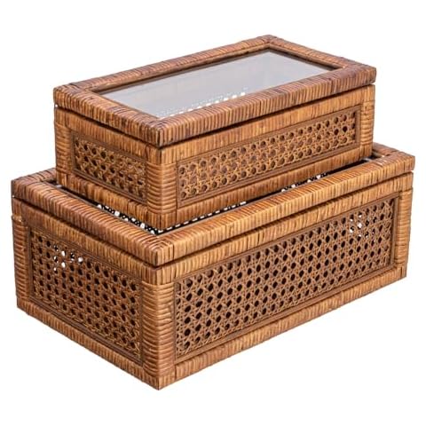 Creative Co-Op Decorative Rattan and Wood Boxes Cover