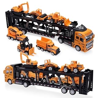 Crelloci 7pcs Construction Truck Toys Cars Transporter Diggers Dumpers Excavator Set Pull Back Diecast Lorry Toy Car Kids Play Vehicles for Boys 3 4 Year Old
