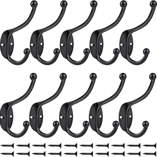 Bosdontek 10 Pcs Rétro Crochet Patère Porte Manteau Mural Vintage Crochet de Porte Métal pour Salle de Bain Cuisine Chambre Entrée (Black)