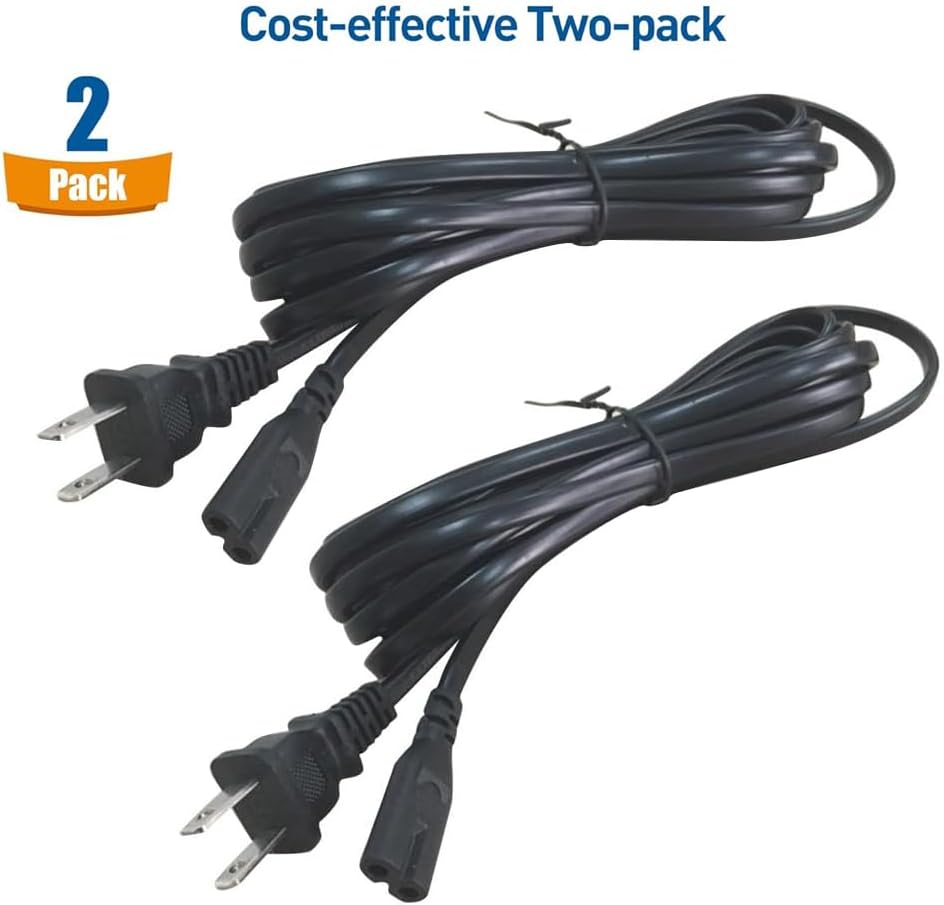 6.5FT AC Power Cord (2 Pack), 2 Prong TV Power Cord, Power Supply Cable Replacement for Xbox One S, One X, Series X, PS3, PS4, PS5, Compatible for Printer, Monitor, Sound Bar, Game Console - Image 2