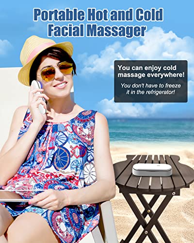 Electric Face Massager, Portable Hot And Cold Facial Massage Tools For Skin Care, Heating And Cooling Device With Multi-Color And Vibration, Deep Cleansing Tool With Base, Gifts For Women (White) #TOP6
