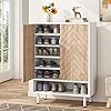 Tribesigns shoe cabinet 18 pair rack organizer cabinet with door 6 tier modern storage shelves for entryway hallway closet white and brown  urban country home decor