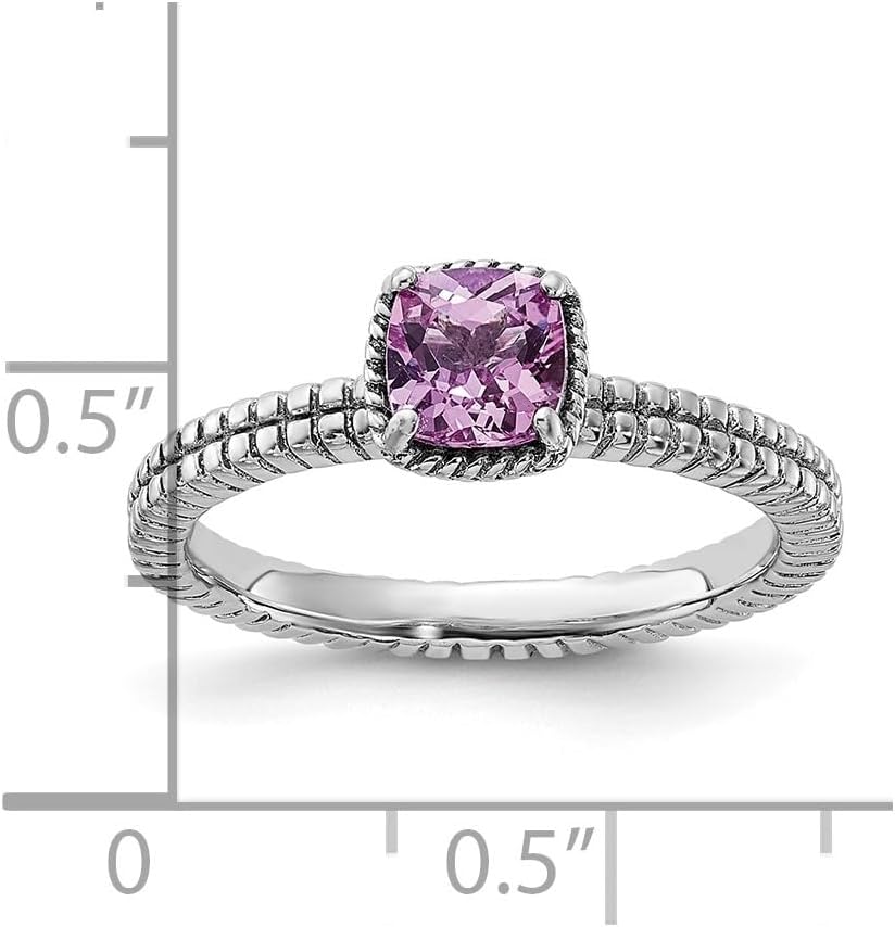 Diamond2Deal Sterling Silver Stackable Created Pink Sapphire Solitaire Ring Size 5 to 10