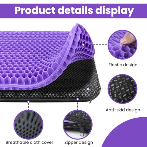 Image of Gel Cushion Orthopaedic Upgraded Seat Cushion Office Chair Breathable with Non-Slip Cover Gel Seat Cushion for Wheelchair Cushion Car Office Home