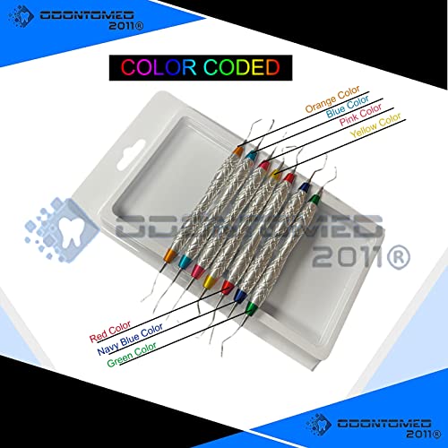Odontomed2011 DN-2355 Set Of 7 Gracey Periodontal Curettes 1/2-13/14 Double Ended Dual End Hollow Handle Color Coded & Chrome Plated Handle Dental Instruments thumb #4