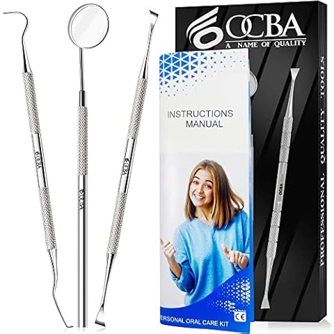 OCBA Plaque Remover for Teeth Cleaning Kit Stainless Steel Dental Plaque Removal Tool Including Dentist Mirror for Personal and Home Use Cover
