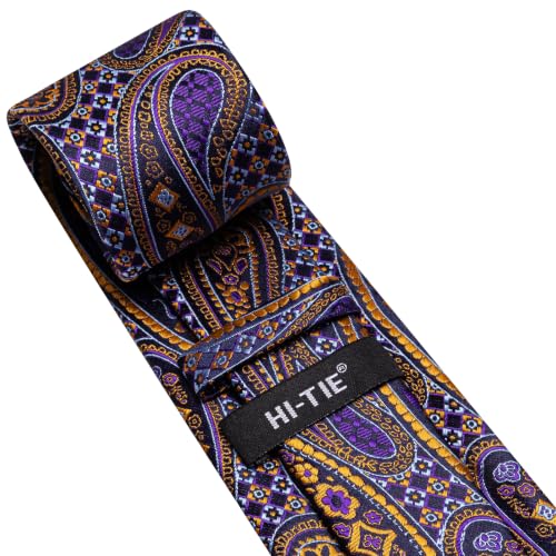 Image of Hi-Tie Men Silk Ties Set with Flower Lapel Pin Necktie Pocket Square Cufflinks for Tuxedo Wedding Business