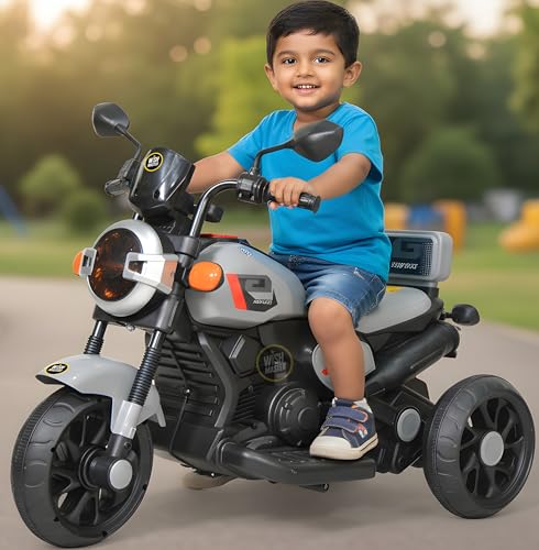 Image of Wishmaster Ride Xtreme 6V Electric Bike for Kids (Grey) | Battery Operated Ride-On with Bluetooth, MP3 Music, Foot Accelerator | Safe, Durable & Realistic Toy Bike for Boys & Girls (1-5 Years)