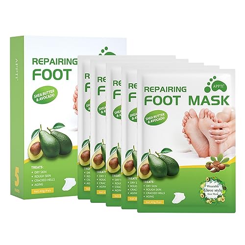 Joyeee Mascarilla Exfoliante Pies, calcetines exfoliantes de pies para callos pies y peeling pies, foot peel mask para Mujeres y Hombres, Palta, 5 Pares